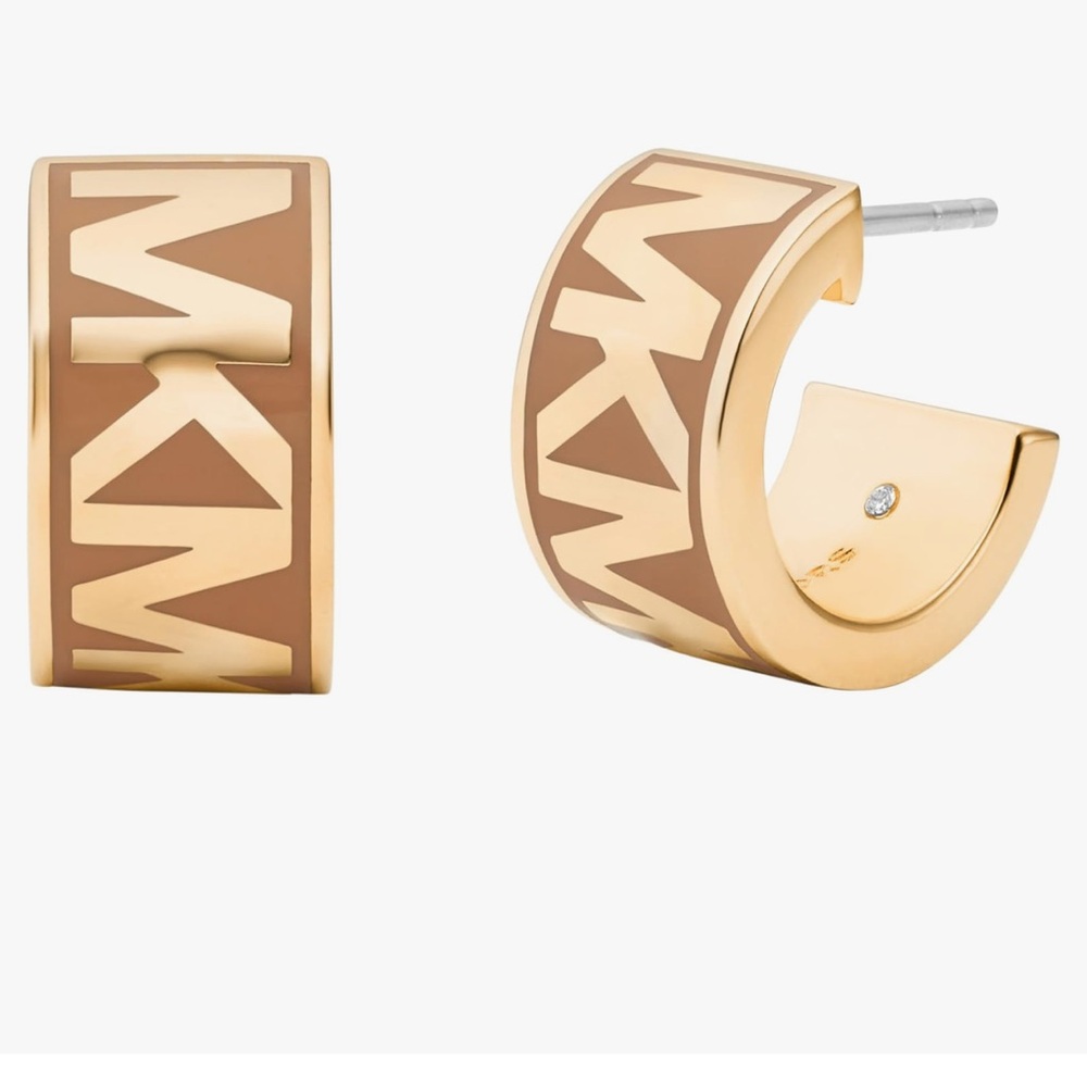NIB Michael Kors Gold and Brown Huggie Earrings